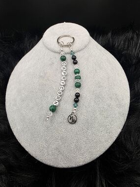 Capricorn Beaded Keychain Charm in Green and Black